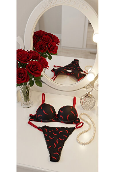 Ankaboss Bra Panty Set Flaming Chili Stylish Night B Cup Padded Adjustable St...
