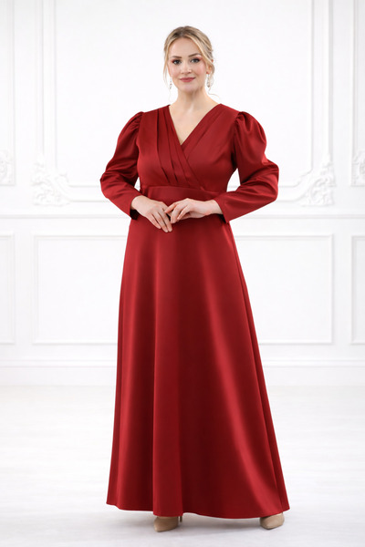 IŞILTI Women's Double Breasted Collar Balloon Sleeve A-Line Waist Detailed Sp...