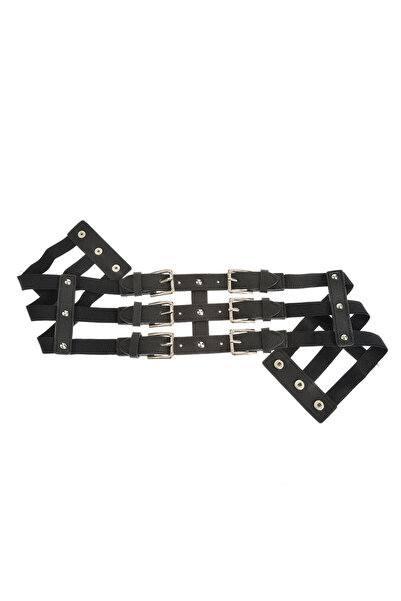 meli melo Curea elastica neagra cu catarame metalice