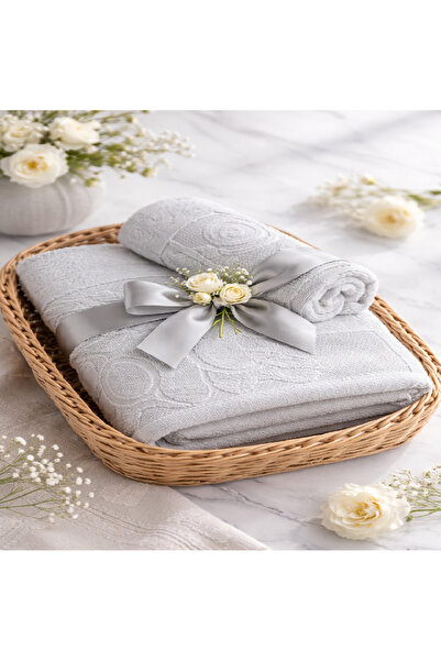 Kotonia Home Πετσέτα μπάνιου ζακάρ, 100% Βαμβάκι, σατέν φλοράλ διακόσμηση, 70...