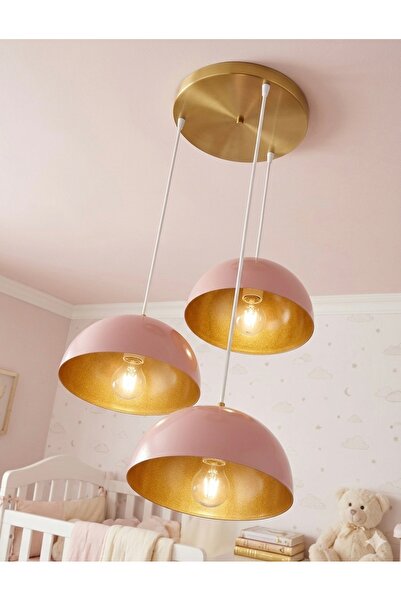 demet habek mylights 3’lü Sarkıt Avize E27 Uçuk Pembe Gold Metal Modern Tavan...