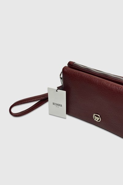 Beshora Keira Burgundy Matte Long Strap Wallet Detailed Crossbody Women's Han...
