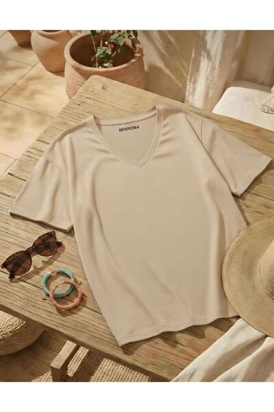 E-ROMA V-Neck Oversized T-Shirt 3Vq3