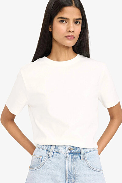 DeFacto D7579AXWT32 Λευκό μπλουζάκι με κοντό μανίκι και λαιμόκοψη ποδηλάτου σ...