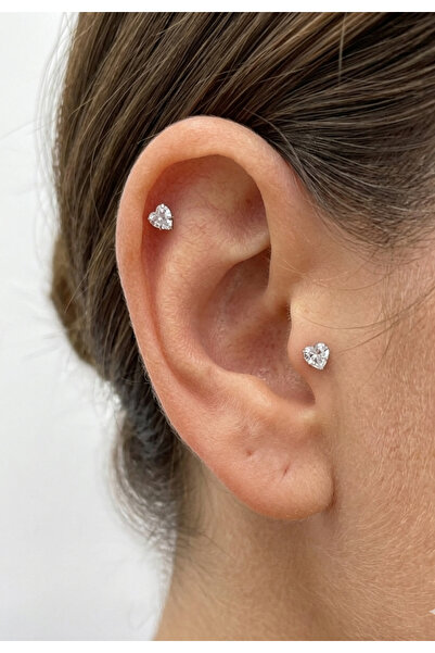 kurukafagift Taşlı Kalp Tragus Helix Çelik Piercing 8 mm TEK ADET