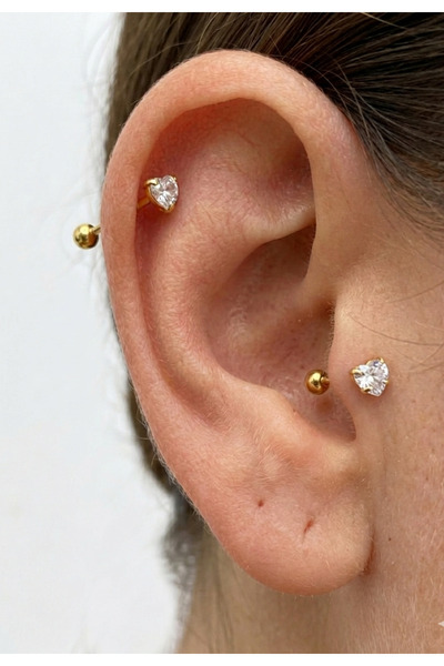 kurukafagift Taşlı Kalp Tragus Helix Çelik Piercing 8 mm TEK ADET