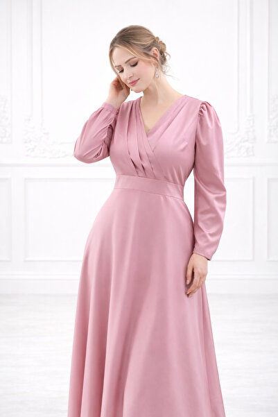 IŞILTI Women's Double Breasted Collar Balloon Sleeve A-Line Waist Detailed Sp...