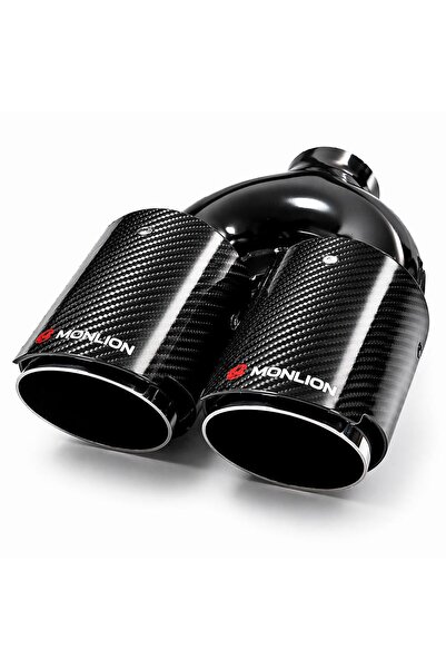 Monlion 1x90 mm Çift Çıkış Karbon Egzoz Ucu 60 mm Giriş – 270 mm Uzunluk Univ...