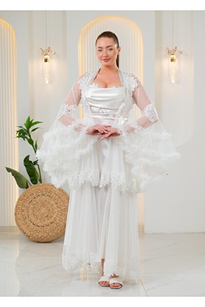 Limas lingerie Special Design Lace, 2-Piece Long Dressing Gown with Diamond D...