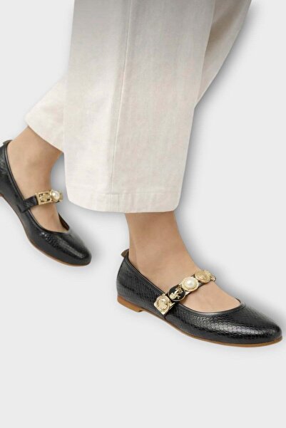 Liger Γυναικείες μπαλαρίνες με μονό λουράκι και λεπτομέρεια από πέρλες, ελαφρ...