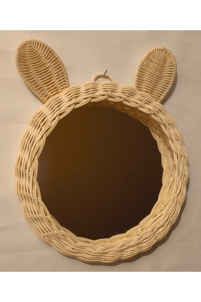 Niobehome Doğal Rattan Kulaklı Çocuk Odası Ayna (30 cm)- Bohem Ayna