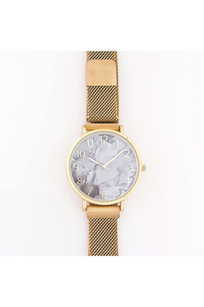 meli melo Watch with gold mesh strap and gray marbled dial