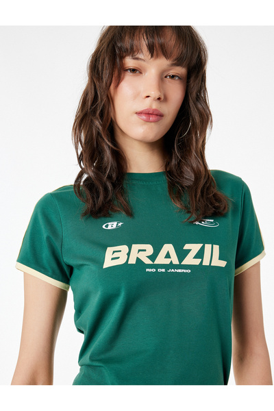 Koton Βαμβακερό μπλουζάκι με στενή εφαρμογή, λαιμόκοψη ποδηλάτου, κοντό μανίκ...