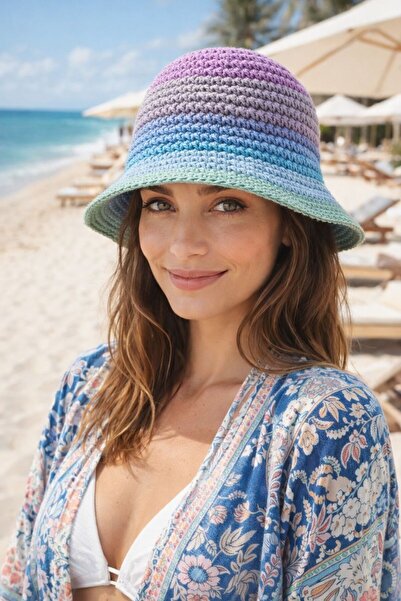 BALIENTE Μωβ Χειροποίητο Πλεκτό Ψάθινο Γυναικείο Καπέλο