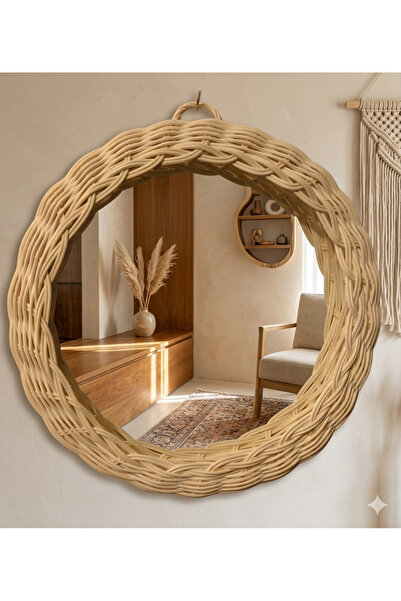 Niobehome Doğal Rattan Dekoratif Ayna (30 cm)- Bohem Ayna