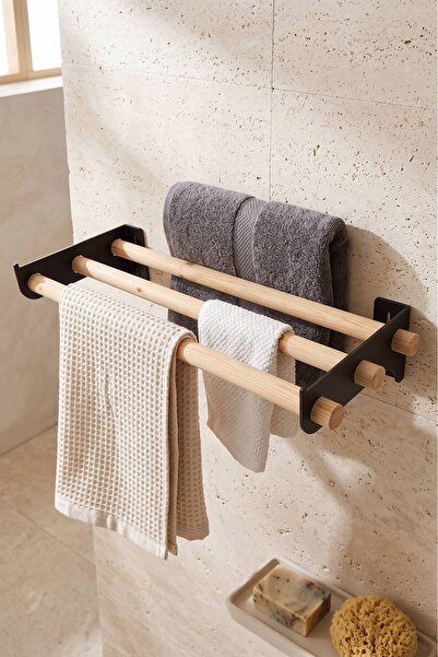 mutoz Çok Amaçlı Masif Ahşap Duvar Rafı - Banyo Havluluk, Antre Askılık, Mutf...