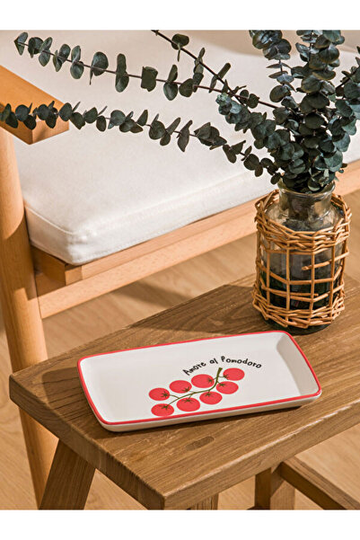 LC Waikiki Rmz Gi̇yi̇m Farkiyla Tomato Printed Rectangular Porcelain Plate 22 cm