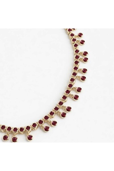 neslyaccessories Ruby Drape Işıltılı Sallantılı Gold Kolye