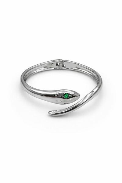 neslyaccessories Green-eyed snake form silver handcuff bracelet