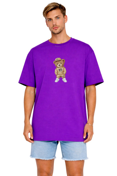 BEETON Unisex Oversize Μωβ μπλουζάκι Teddy Bear NYC με στάμπα 100% βαμβάκι St...