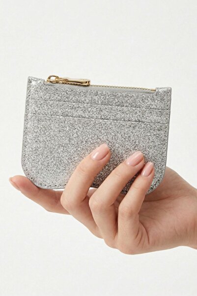 Rays Ασημί λαμπερή οριζόντια θήκη καρτών με λεπτομέρεια φερμουάρ 247