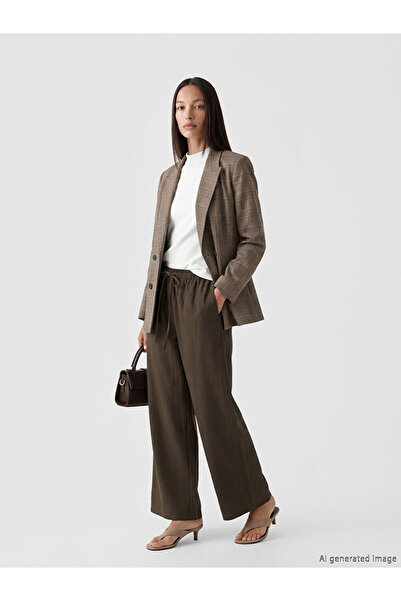 LC Waikiki Khaki Wide Leg Women's Trousers with Elastic Waist