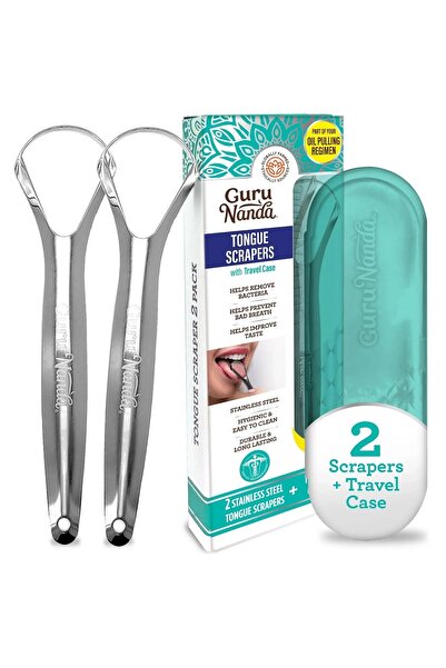 GuruNanda Guru Nanda Paslanmaz Çelik Dil Temizleyici 2’li Set Spoon Shaped To...