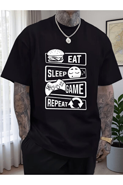 gencerco Φάε Κοιμήσου Παίξε Επανάλαβε Τυπωμένο Premium Oversize T-shirt