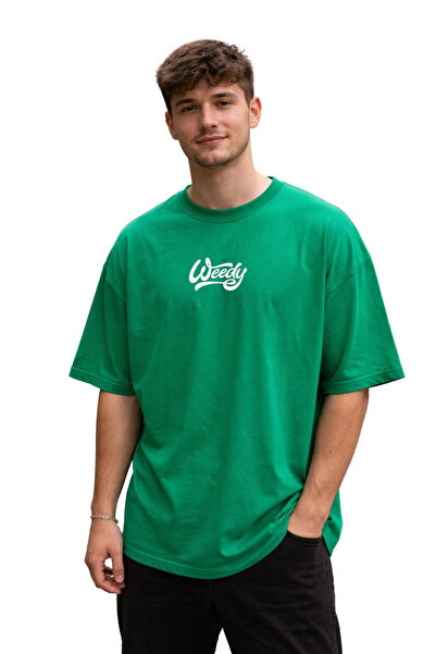 vbs vibes Unisex Oversize Green Weedy T-shirt με στάμπα 100% βαμβάκι, φαρδιά ...
