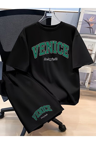 Nivorix طقم مطبوع من VENICE، طقم شورت وتي شيرت
