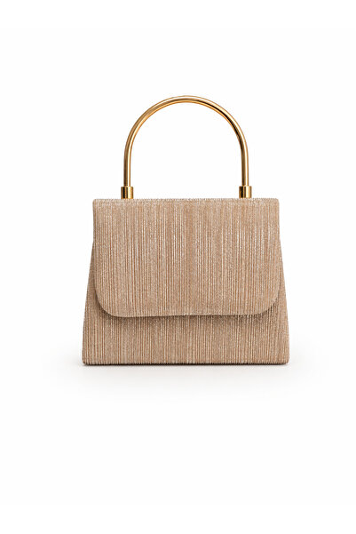 Melos Butik Γυναικεία χρυσή μεταλλική τσάντα με ασημί λεπτομέρειες, κομψή τσά...