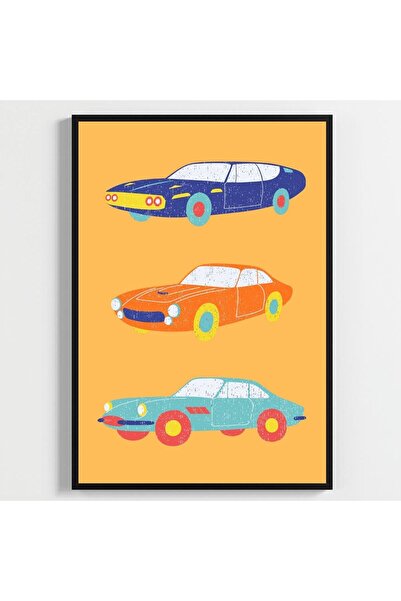 BESAY Tam Gaz Macera:Renkli Arabalar, Uçak ve Vespa Çocuk Odası Posteri–Dekor...