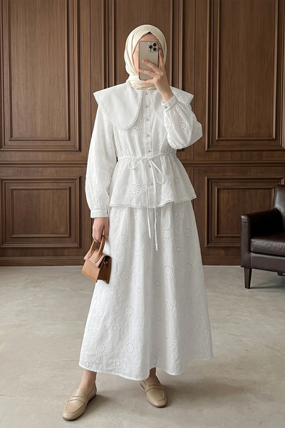 MODAQU Σετ με φόδρα, κέντημα στο γιακά του μωρού, λινό επάνω και κάτω μέρος -...