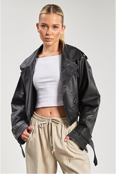 Orions Collection Νέα σεζόν: Δερμάτινο μπουφάν με κουμπιά και ζώνη σε μοντέρν...