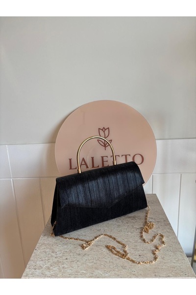 lalettobags Γυναικεία Μαύρη Λαμπερή Τσάντα Επίσημης Περίστασης με Κάλυμμα Γρά...