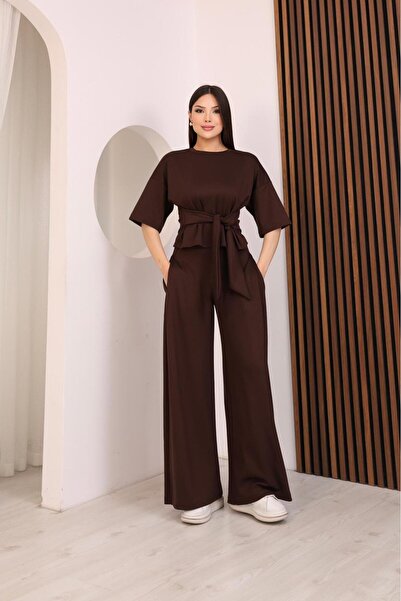 OTAKU Σετ με φαρδιά παντελόνια από ύφασμα Modal με λεπτομέρεια δεσίματος – Άν...