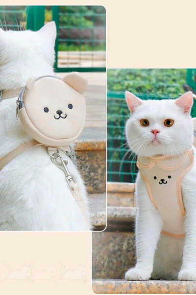 shop Krem Renk Ayıcık Figürlü Çanta Detaylı Bel Göğüs Ayarlanabilir Kedi/Köpe...