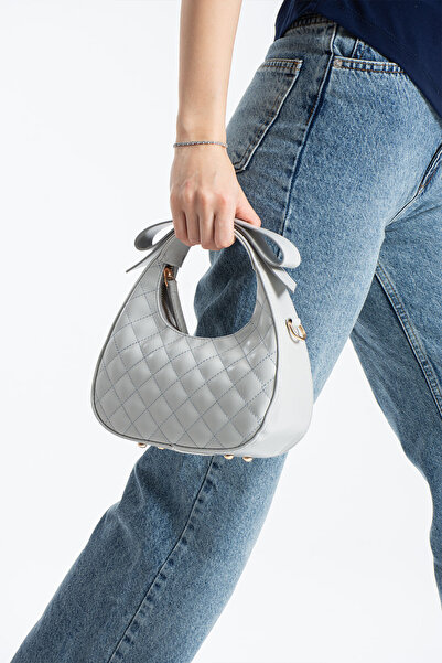 DEV 3 ADAM Nçs Light Gray Women's Crossbody Bag with Bow Strap Detail