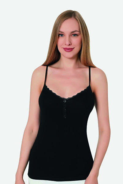 X MODAL Black Women's Buttoned Tank Top with Strap