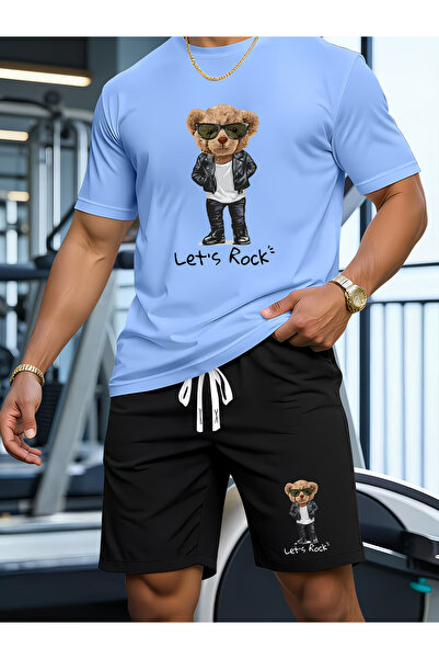 Nivorix طقم سروال قصير ناعم مطبوع عليه LATS ROCK بأكمام قصيرة
