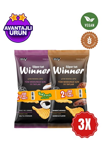 WINNER Barbekü ve Tuz Sirke Aromalı Vegan & Glutensiz Patates Cips | Gurme Pa...