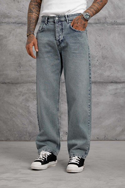 NOMARC Blugi largi albastru deschis cu aplicații MOB