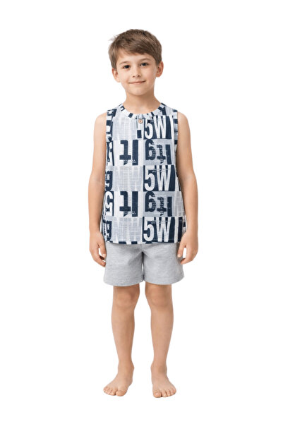 onymino Boy's Gray T-Shirt with Letter Print and Zero Sleeve Button Closure