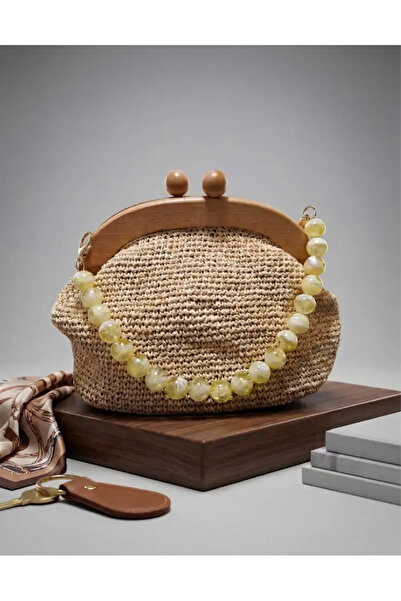 Çanta Vagonu Ahşap Burslu El örgüsü Kağıt İp Örgü Çanta