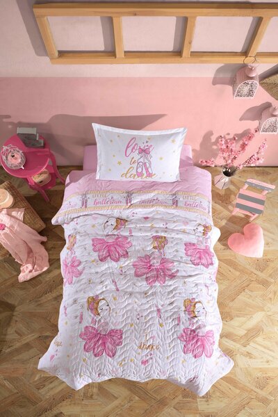 DENİZLİ ÇEYİZ Clasy Single 4 Season Quilted Duvet Cover Set Ballerina Pink
