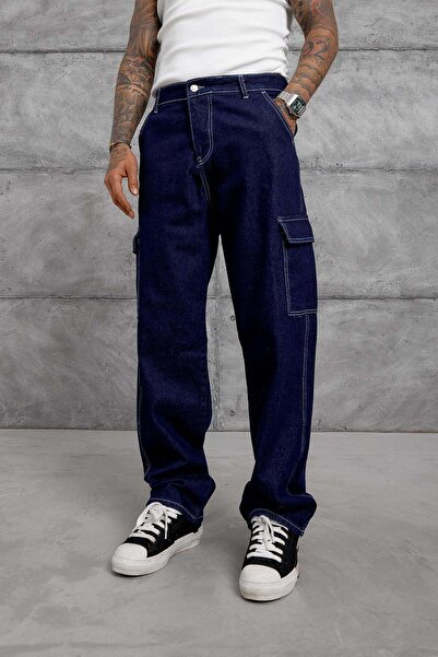 NOMARC Тъмносини карго дънки с широк крачол