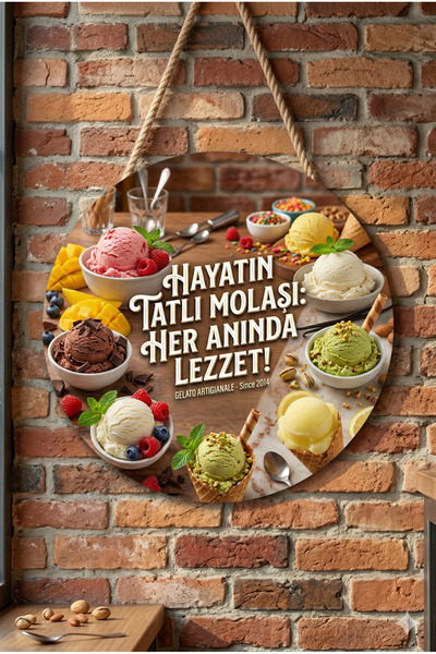 Mayeka Dondurma Temalı Dondurmacılar Tatlıcılar Pastaneler İçin Ahşap Duvar K...