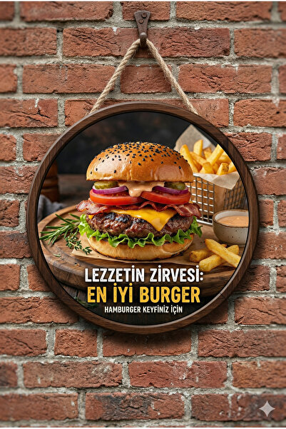 Mayeka Hamburger Temalı Büfeler Hamburgerciler Fast Food İçin Ahşap Duvar Kap...