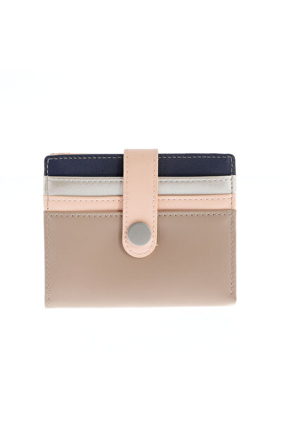 meli melo Portofel bej cu inchidere capsa si design multicolor modern