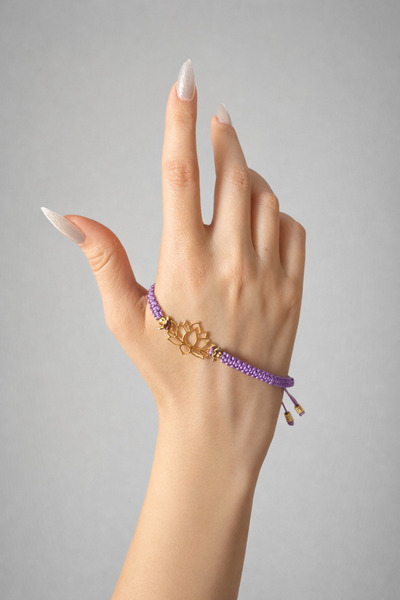 MODA Zen Lotus El Örgüsü Kadın Bileklik – Gold Lotus Figürlü, Ayarlanabilir S...